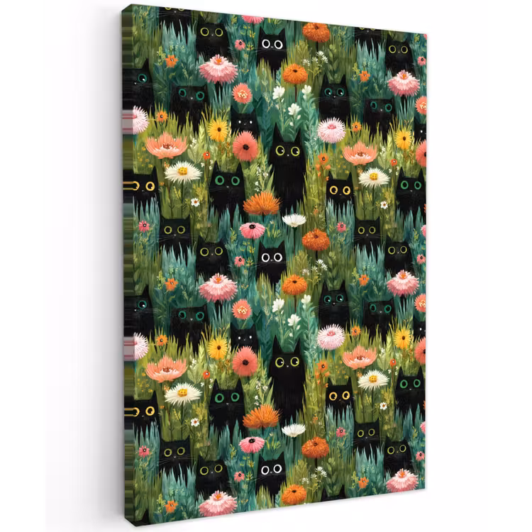 Katten - Bloemen - Kleurrijk Tuinposter op houten frame 2 cm dik klein 841 -3d