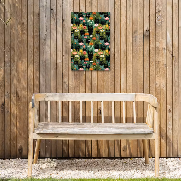 Katten - Bloemen - Kleurrijk Tuinposter op houten frame 2 cm dik klein 841 -sfeer4