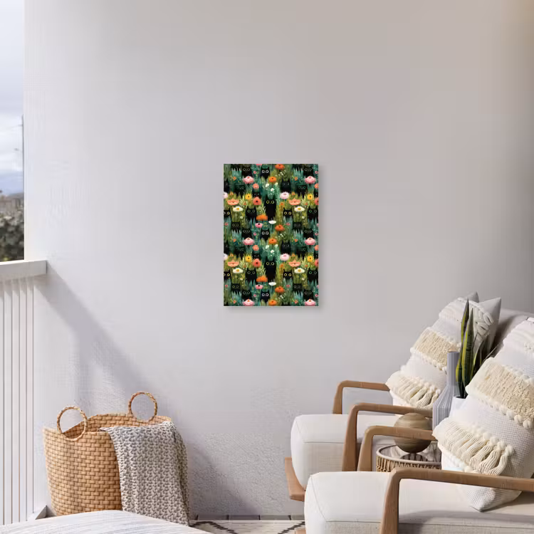 Katten - Bloemen - Kleurrijk Tuinposter op houten frame 2 cm dik klein 841 -sfeer1