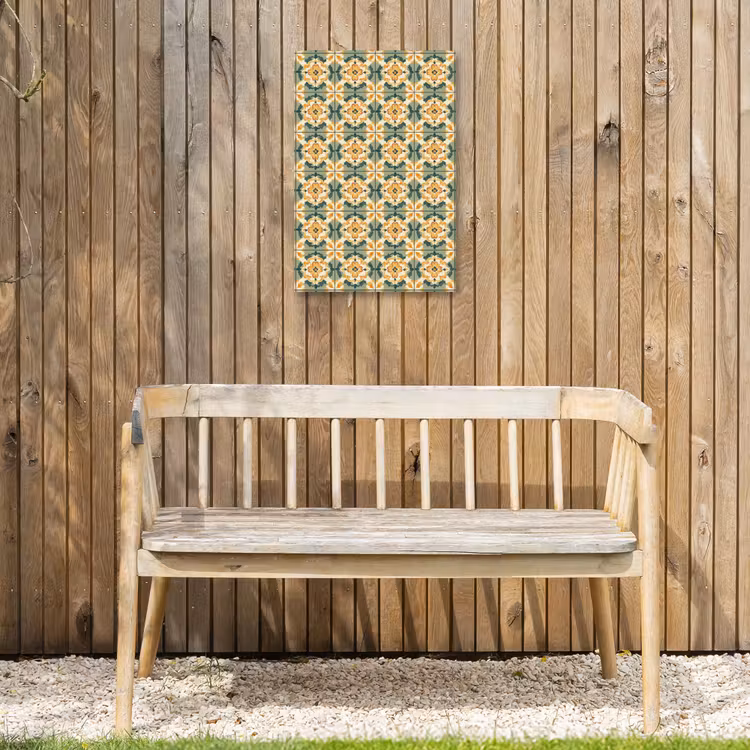 Keramiek - Verweerd - Kleurrijk Tuinposter op houten frame 2 cm dik klein 841 -sfeer4