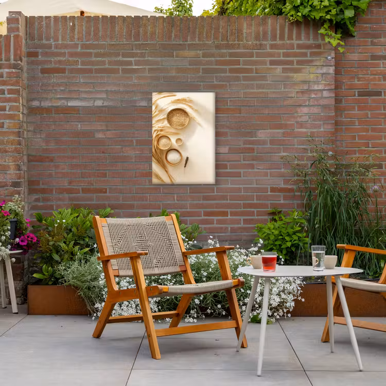 Granen - Hout - Kom - Beige Tuinposter op houten frame 2 cm dik klein -sfeer3