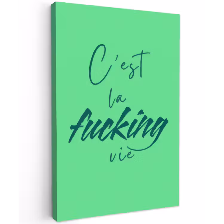 c'est la fucking vie - Groen - Penseelstijl Tuinposter op houten frame 2 cm dik klein -3d