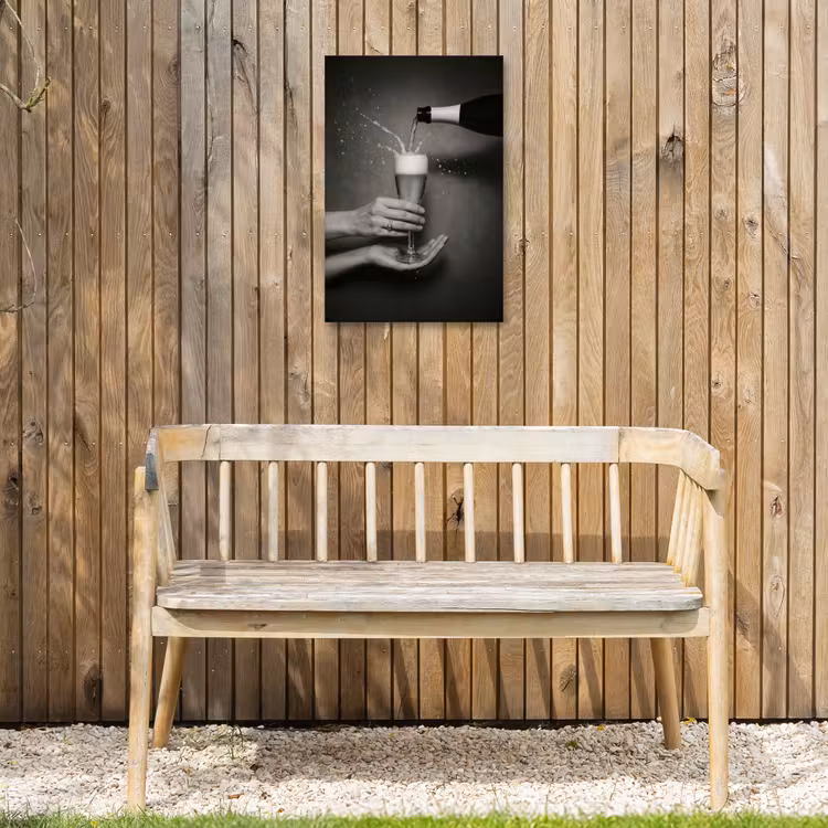 Champagnefles - Glas - Minimalistisch - Spetters Tuinposter op houten frame 2 cm dik klein -sfeer4