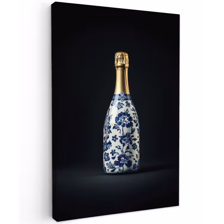 Champagne - Bloemen - Goud - Chique Tuinposter op houten frame 2 cm dik klein -3d