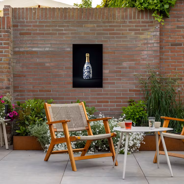 Champagne - Bloemen - Goud - Chique Tuinposter op houten frame 2 cm dik klein -sfeer3