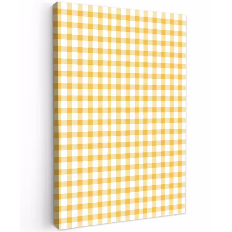 Ruit - Gingham - Klassiek - Geel en Wit Tuinposter op houten frame 2 cm dik klein 841 -3d