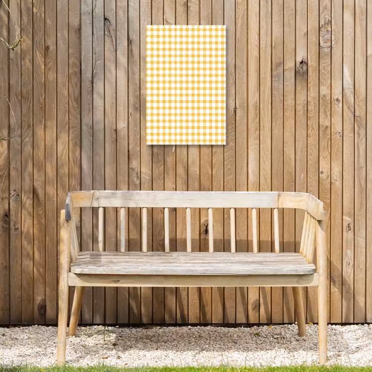 Ruit - Gingham - Klassiek - Geel en Wit Tuinposter op houten frame 2 cm dik klein 841 -sfeer4
