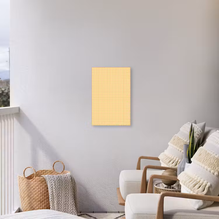 Ruitjes - Grid - Minimalistisch - Geel - Roze Tuinposter op houten frame 2 cm dik klein 841 -sfeer1