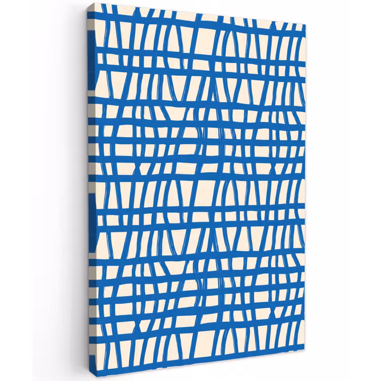Ruitpatroon - Blauw - Crème Tuinposter op houten frame 2 cm dik klein 841 -3d