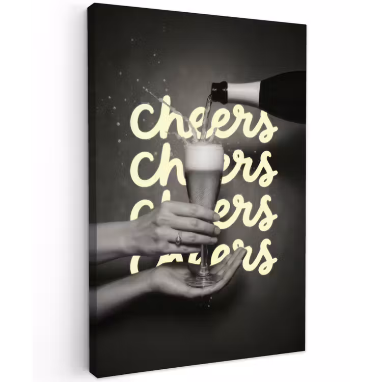 Cheers - Wijn - Zwart - Wit Tuinposter op houten frame 2 cm dik klein -3d