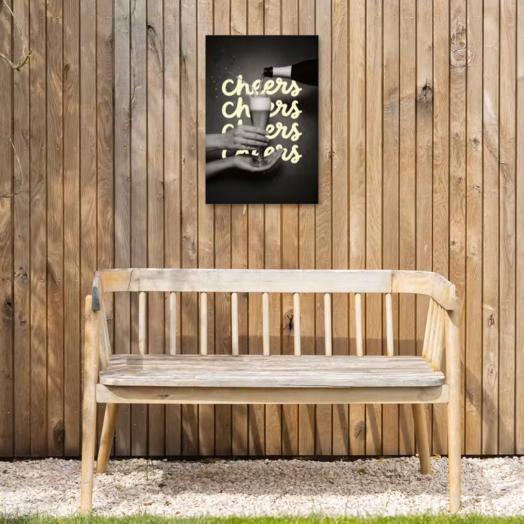 Cheers - Wijn - Zwart - Wit Tuinposter op houten frame 2 cm dik klein -sfeer4