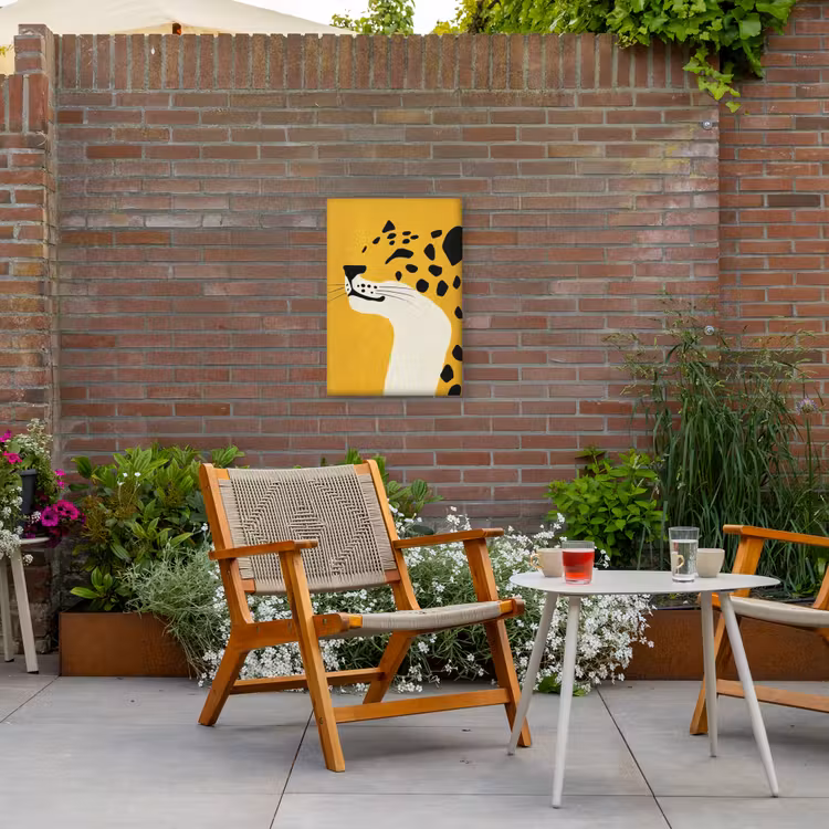 Cheetah - Illustratie - Geel Tuinposter op houten frame 2 cm dik klein -sfeer3