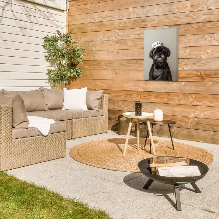 Kokskleding - Zwart - Hondje Tuinposter op houten frame 2 cm dik klein -sfeer2