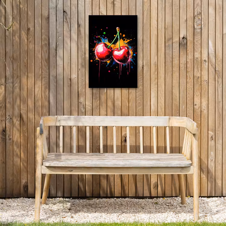 Kersen - Fruit - Graffiti - Verf - Abstract - Modern - Kleurrijk Tuinposter op houten frame 2 cm dik klein -sfeer4