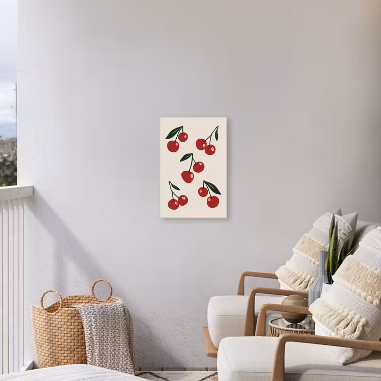 Kersen - Blaadjes - Rood Tuinposter op houten frame 2 cm dik klein -sfeer1