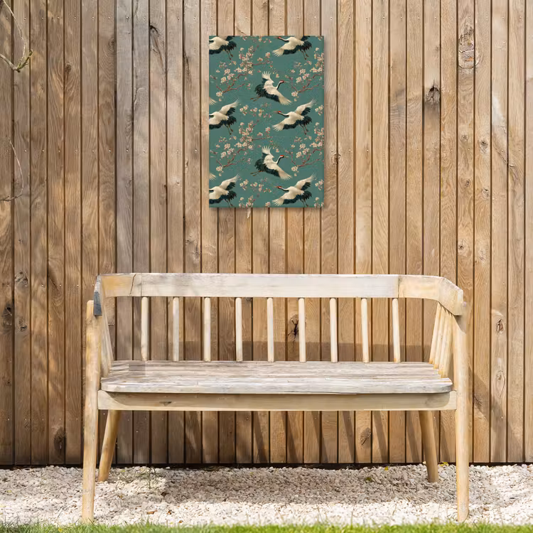 Kersenbloesem - Kraamvogels - Groen Tuinposter op houten frame 2 cm dik klein 841 -sfeer4