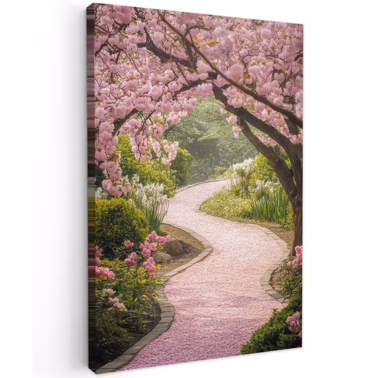 Kersenbloesem - Natuur - Sakura - Pad - Japanse tuin Tuinposter op houten frame 2 cm dik klein -3d