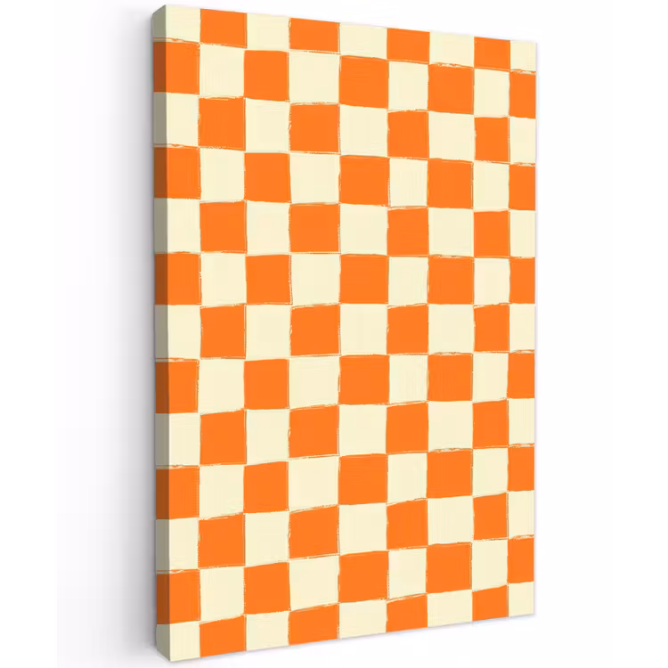 Schaak - Patroon - Oranje Tuinposter op houten frame 2 cm dik klein 841 -3d