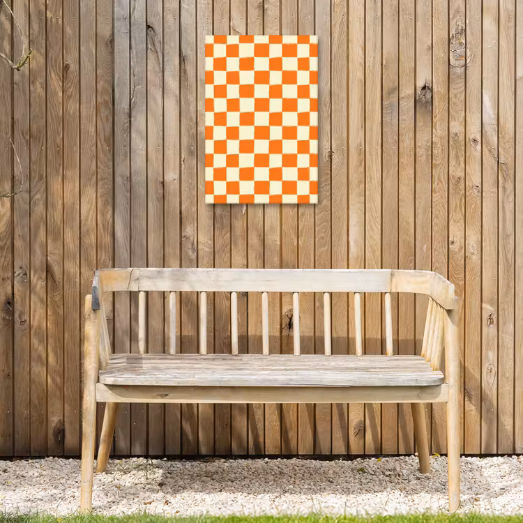 Schaak - Patroon - Oranje Tuinposter op houten frame 2 cm dik klein 841 -sfeer4