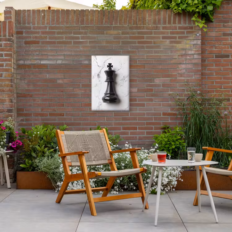 Schaakstuk - Koning - Zwart - Marmer Tuinposter op houten frame 2 cm dik klein -sfeer3