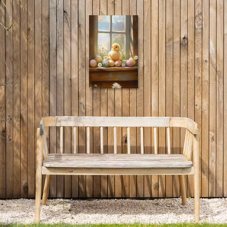 Kuiken - Raam - Paaseieren Tuinposter op houten frame 2 cm dik klein -sfeer4