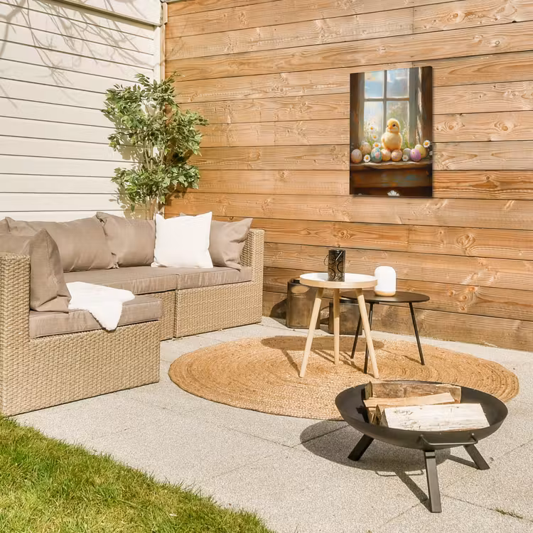 Kuiken - Raam - Paaseieren Tuinposter op houten frame 2 cm dik klein -sfeer2