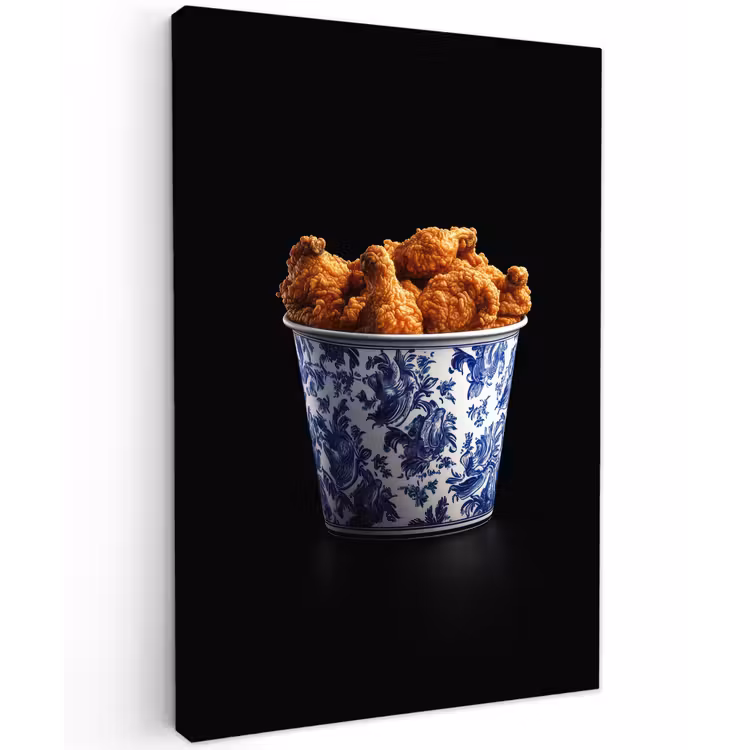Kip - Bucket - Delfts blauw - Lekker Tuinposter op houten frame 2 cm dik klein -3d