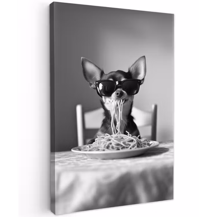 Chihuahua - Hond - Zonnebril - Humoristisch - Zwart - Wit - Spaghetti Tuinposter op houten frame 2 cm dik klein -3d