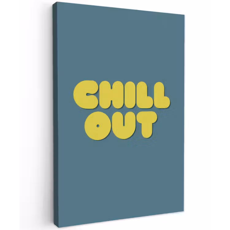 Chill out - Geel - Blauw Tuinposter op houten frame 2 cm dik klein -3d