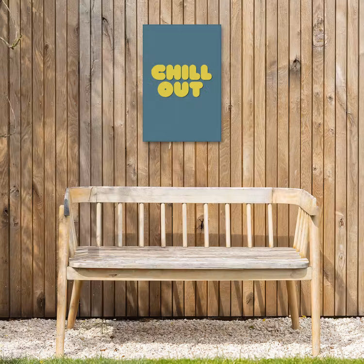 Chill out - Geel - Blauw Tuinposter op houten frame 2 cm dik klein -sfeer4