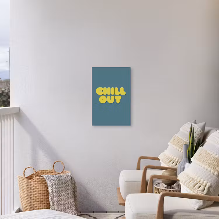 Chill out - Geel - Blauw Tuinposter op houten frame 2 cm dik klein -sfeer1