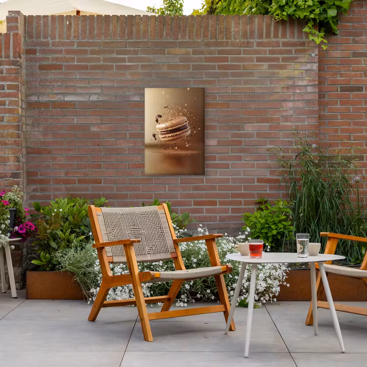 Chocolade - Macarons - Eten - Snoep Tuinposter op houten frame 2 cm dik klein -sfeer3