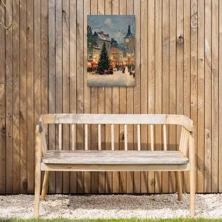 Kerstsfeer - Stadsplein - Kleurrijk Tuinposter op houten frame 2 cm dik klein -sfeer4