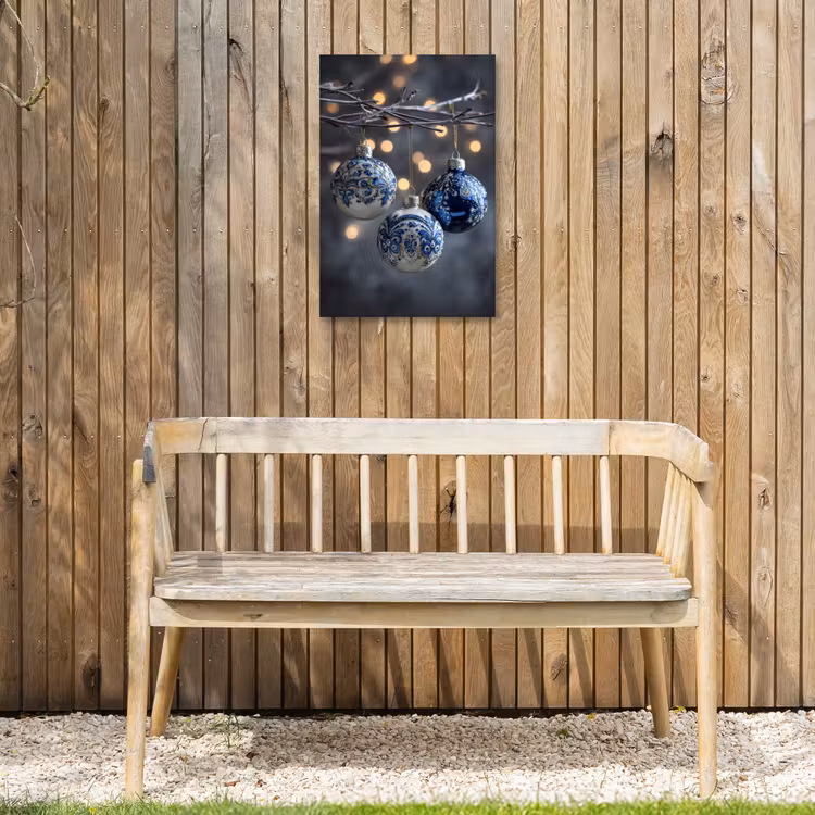 Kerstbal - Versierd - Blauw Tuinposter op houten frame 2 cm dik klein -sfeer4
