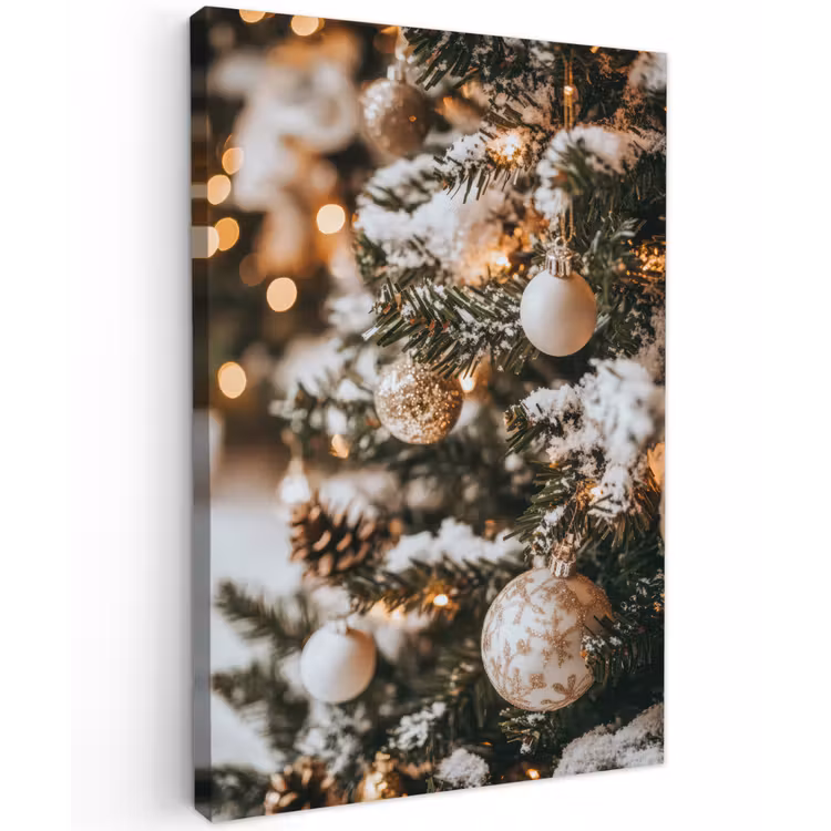 Kerst - Kerstboom - Winter - Binnen - Sneeuw Tuinposter op houten frame 2 cm dik klein -3d