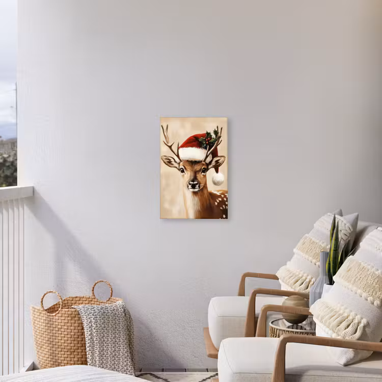 Kerst - Hert - Gewei - Rood Tuinposter op houten frame 2 cm dik klein -sfeer1