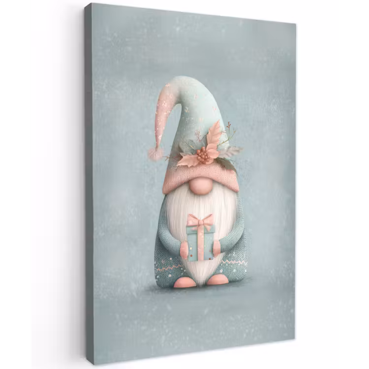 Kerstgnome - Cadeau - Groen Tuinposter op houten frame 2 cm dik klein -3d