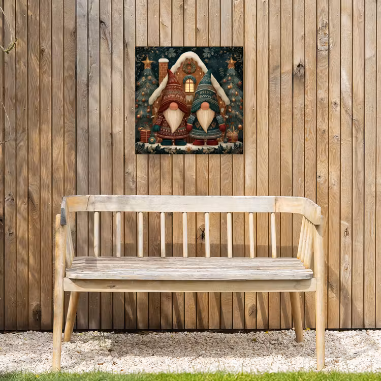 Kerst - Gnomen - Peperkoekhuisje - Rood - Groen Tuinposter op houten frame 2 cm dik klein -sfeer4