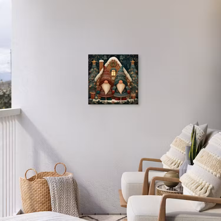 Kerst - Gnomen - Peperkoekhuisje - Rood - Groen Tuinposter op houten frame 2 cm dik klein -sfeer1