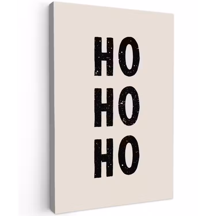 Kerstmis - Ho ho ho - Spreuken - Beige - Kerstman Tuinposter op houten frame 2 cm dik klein -3d