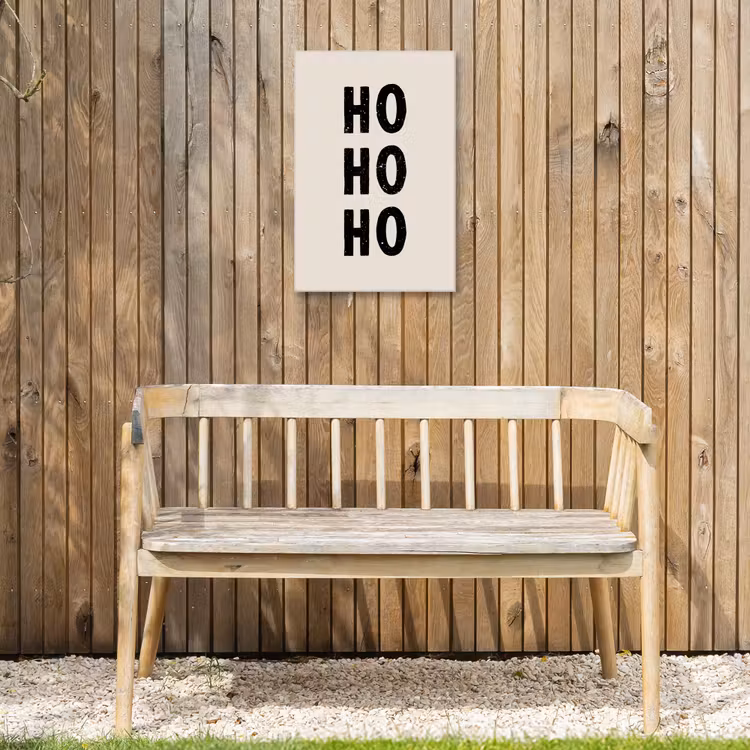 Kerstmis - Ho ho ho - Spreuken - Beige - Kerstman Tuinposter op houten frame 2 cm dik klein -sfeer4