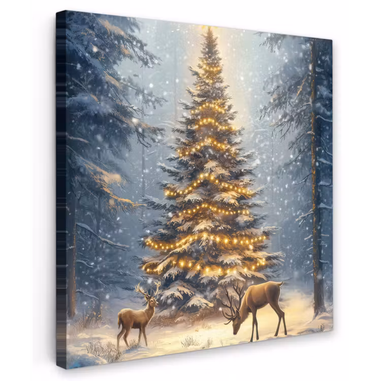 Kerstlicht - Woud - Hert - Donker Tuinposter op houten frame 2 cm dik klein -3d