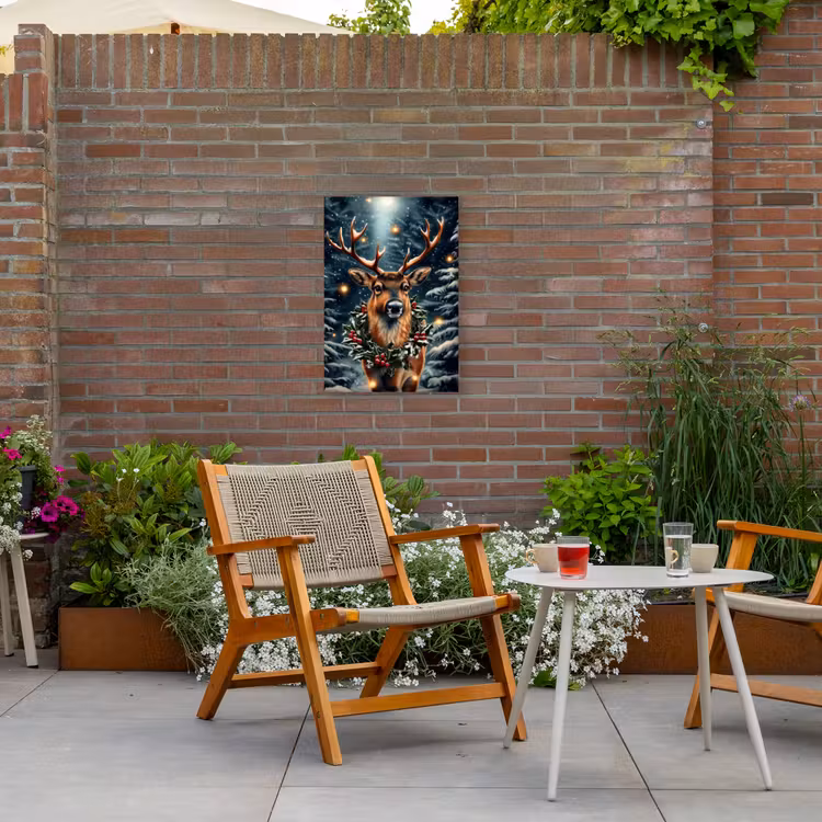 Kerst - Magie - Bos - Kleurrijk Tuinposter op houten frame 2 cm dik klein -sfeer3