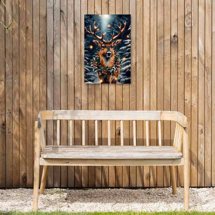 Kerst - Magie - Bos - Kleurrijk Tuinposter op houten frame 2 cm dik klein -sfeer4