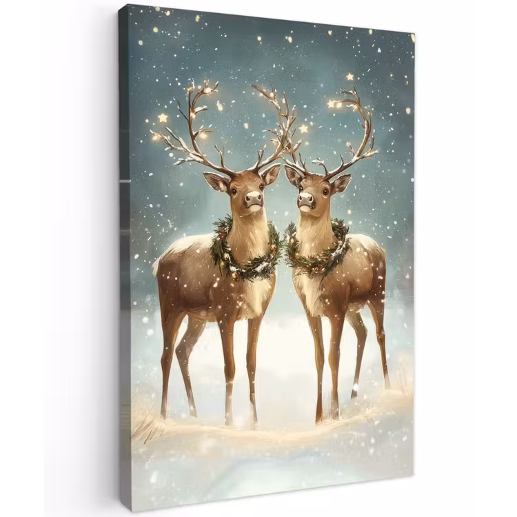 Kerstmagie - Winterwoud - Rendier Tuinposter op houten frame 2 cm dik klein -3d