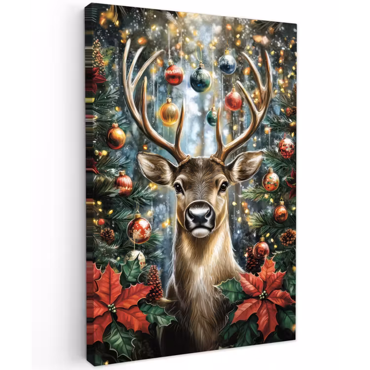 Kerstfeest - Dennenbos - Rood Tuinposter op houten frame 2 cm dik klein -3d