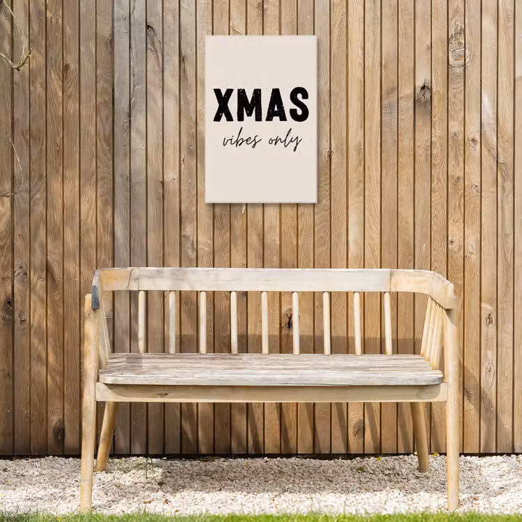 Kerst - Spreuk - xmas vibes only - Beige Tuinposter op houten frame 2 cm dik klein -sfeer4