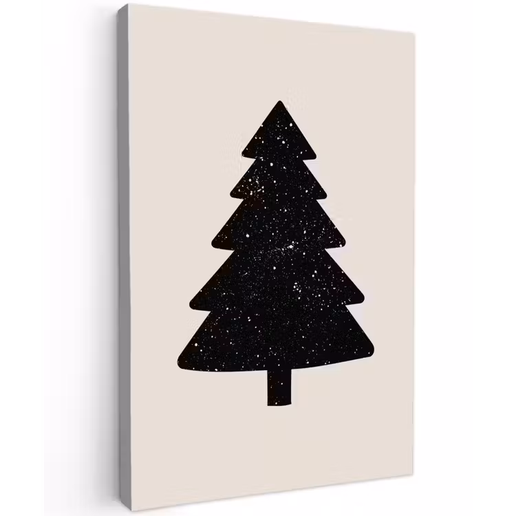 Kerstboom - Zwart - Feestdagen - Beige Tuinposter op houten frame 2 cm dik klein -3d