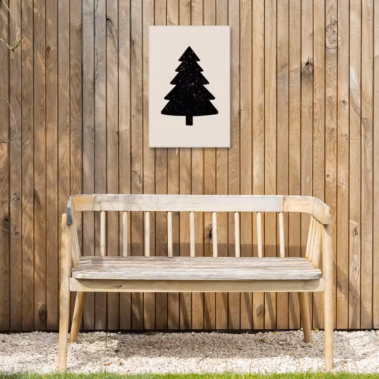 Kerstboom - Zwart - Feestdagen - Beige Tuinposter op houten frame 2 cm dik klein -sfeer4