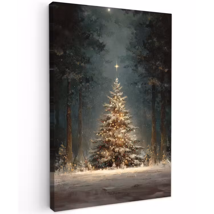 Kerstboom - Bos - Sneeuw - meerkleurig Tuinposter op houten frame 2 cm dik klein -3d